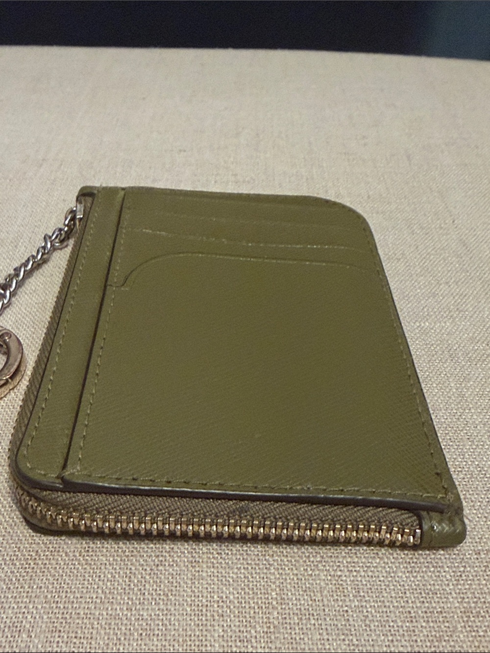Kate Spade Olive Green Leather Zip Card Case with Keyring - Picture 5 of 9